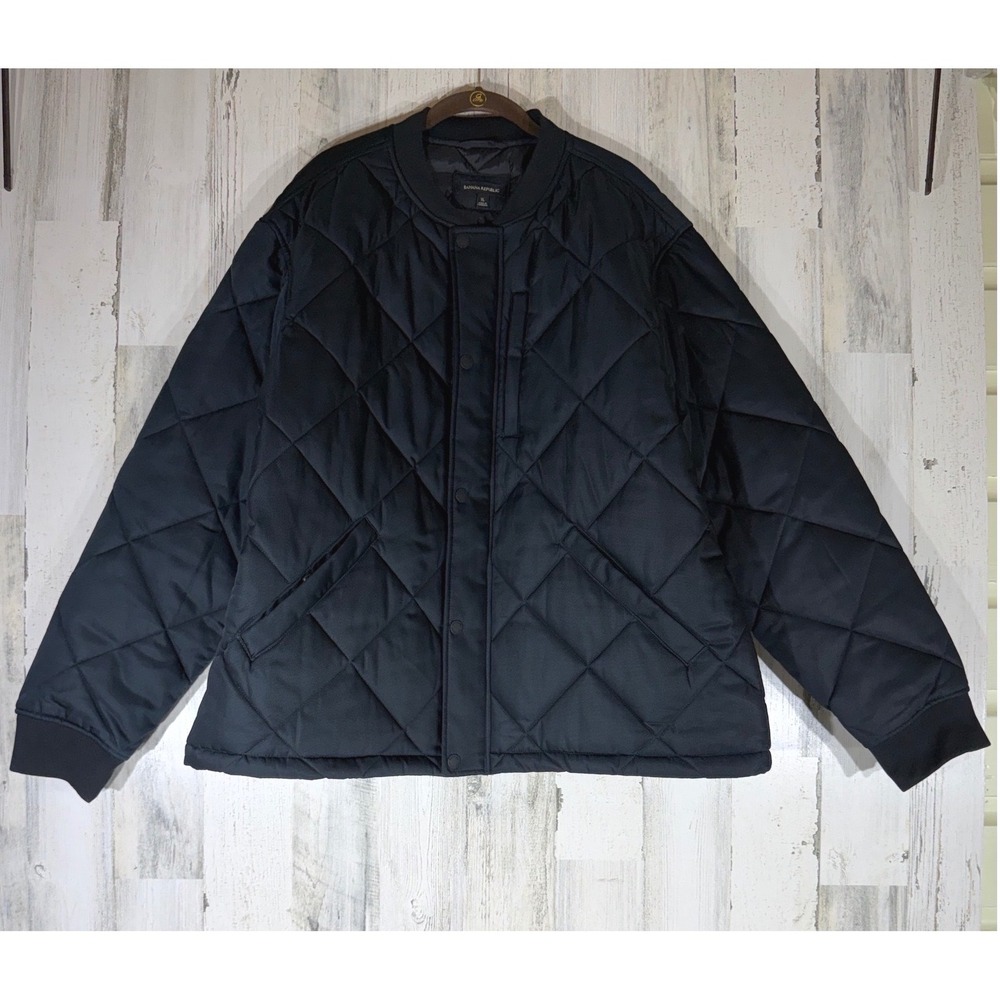 Banana Republic Black Diamond Quilted Bomber Jacket XL Full Zip Snap Utility